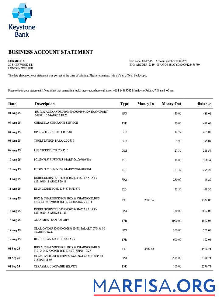 Downloadable Nigeria Keystone Bank organization account statement Word and PDF template